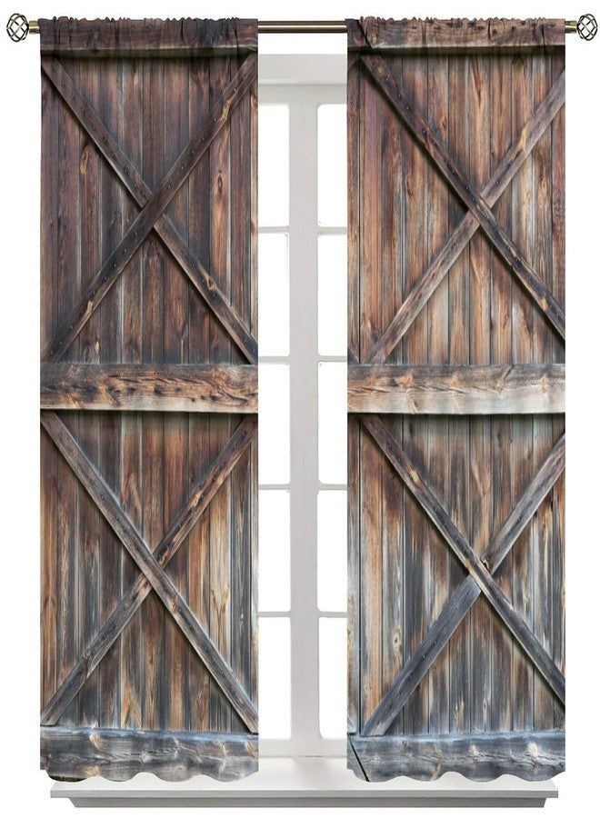 SENRUEGT Rustic Wooden Barn Door Curtains for Bedroom Decor,Old Barn Door Wooden Board Living Room Curtains,Farmhouse Western Retro Drapes 42x63in, Style-1 - Image 3